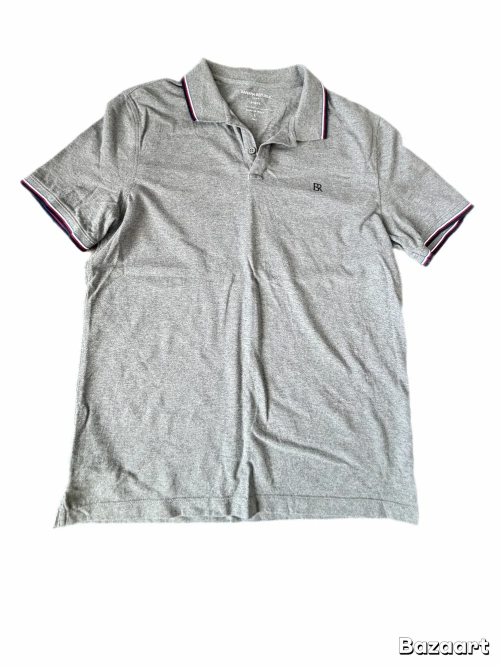 Men Banana Republic Light Gray Polo with Navy & Red Trim Large TALL